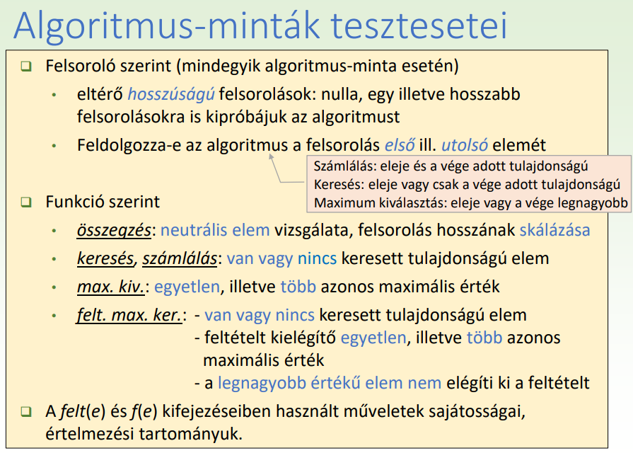Algoritmus minták tesztesetei